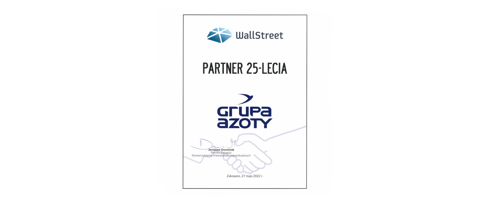 Grupa Azoty S.A.z wyróżnieniem Partner 25-lecia na „WallStreet”
